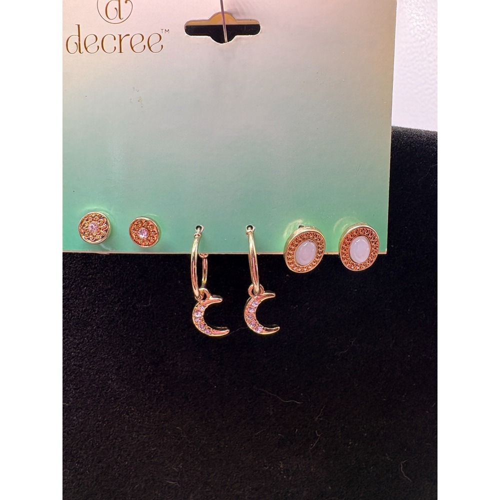 Decree 3 Pair Gold Post Earrings